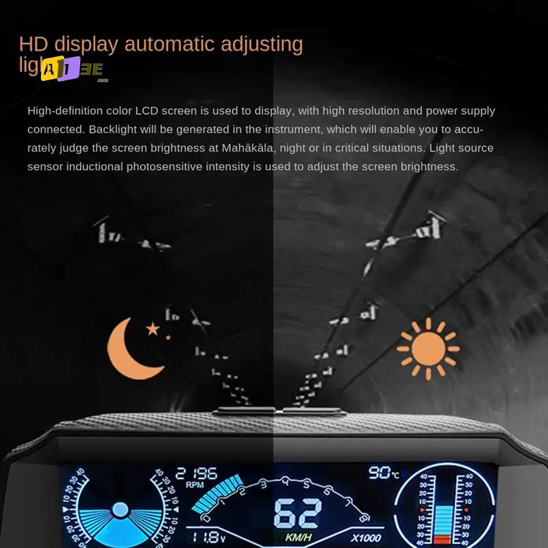 

A03E-X90 Head Up Display On-Board Computer Display OBD2 Car Speedometer OBD Gauge With Tilt Pitch Angle Protractor Display