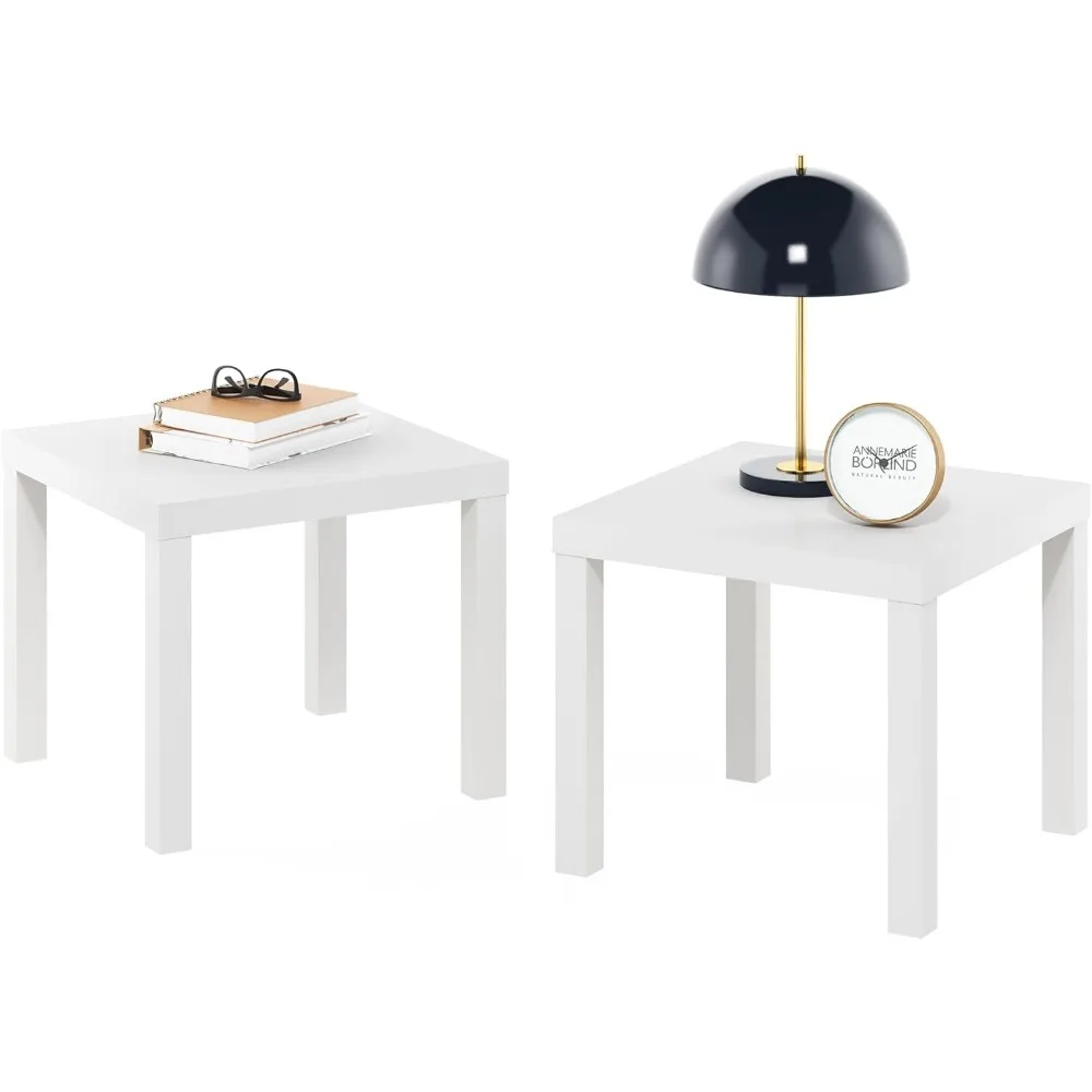 

Classic Homey Square Parsons Side End Table, Set of 2, White