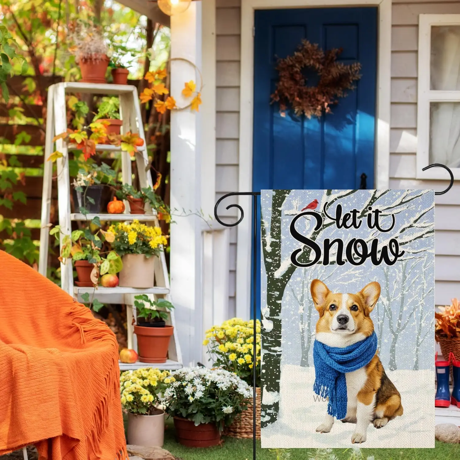 ترحيب الشتاء ثلج الويلزية فصيل كورجي حديقة العلم دع ذلك الثلوج 12x18 بوصة مزدوجة الوجهين الخيش الصغيرة عطلة الثلج العلم الأزرق FFI
