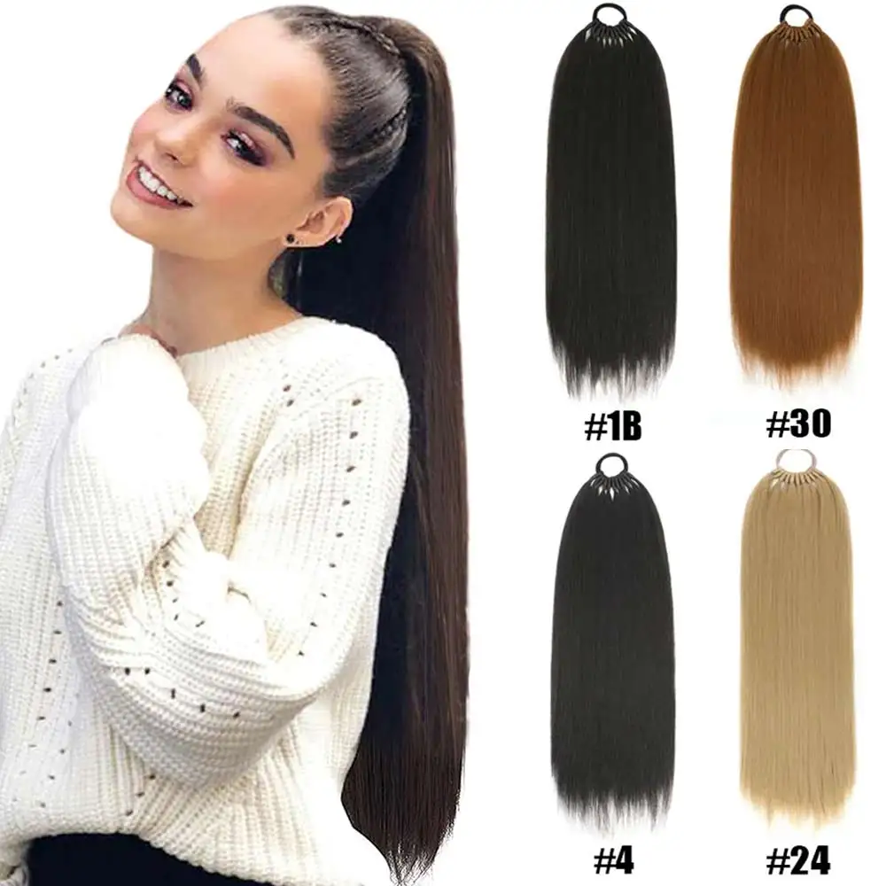 Lihui Straight Synthetic Ponytail Hair Extensions Natural Hair False Tail for Women Horse Overhead Tail False Pigtail