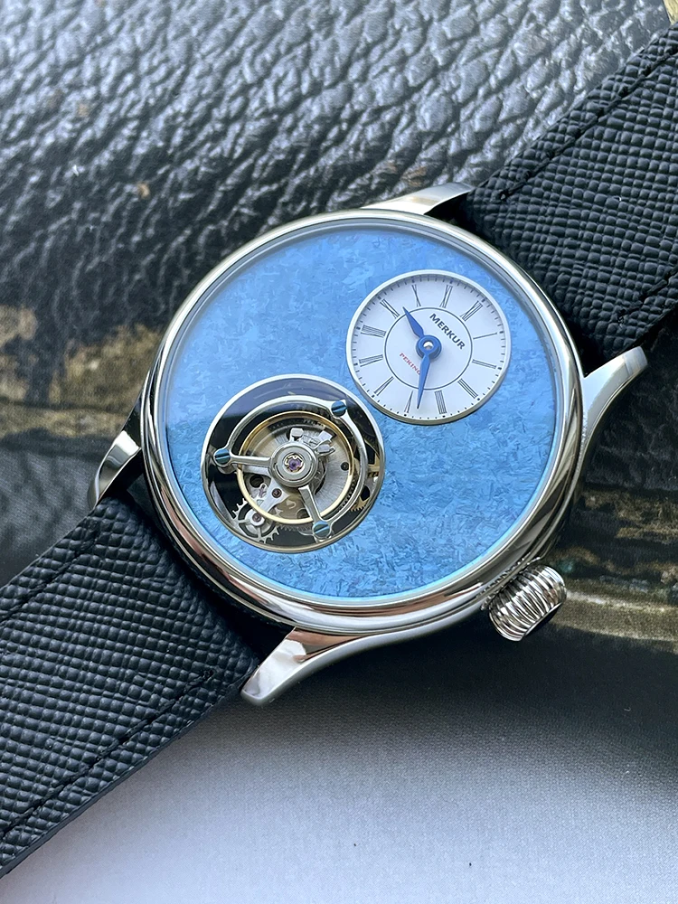 Merkur 100% توربيون ساعة رجالية تيتانيوم زهرة الجليد الهاتفي ساعة ياقوت للرجال ساعات المعصم الميكانيكية Relogio Masculino