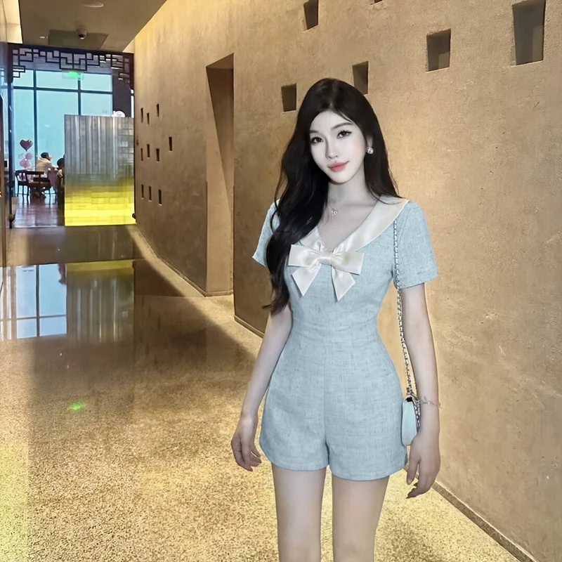 

Summer 2026 Women's Knot High Waist Slimming One-Piece Short Pants High Fashion Straight Cut Polyester Fiber