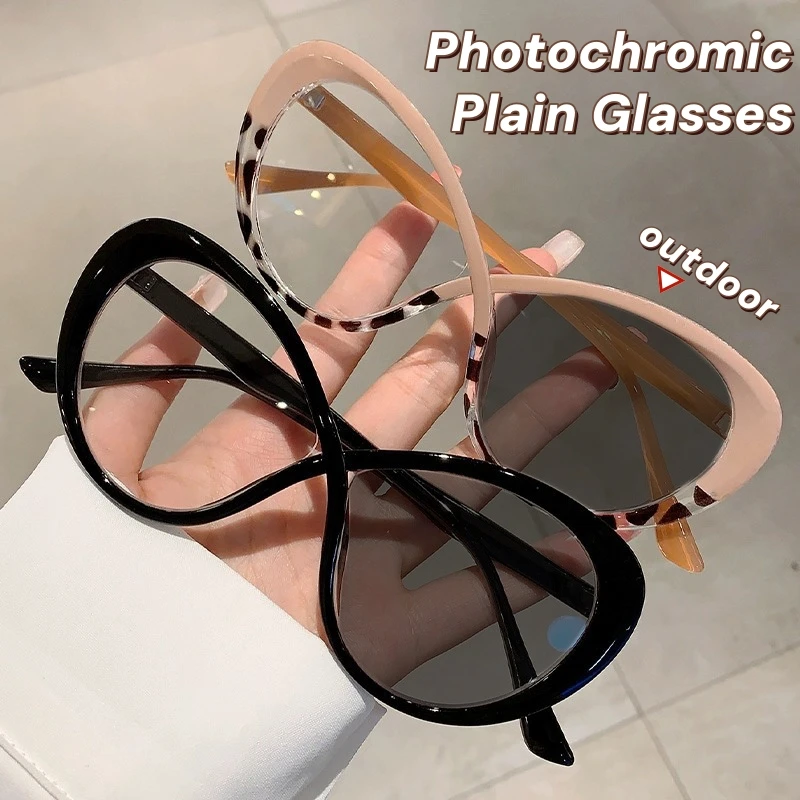 

Large Cat Eye Photochromic Optical Spectacle Glasses Luxury Round Frame Eyeglasses Retro Blue Light Blocking Computer Eyewear