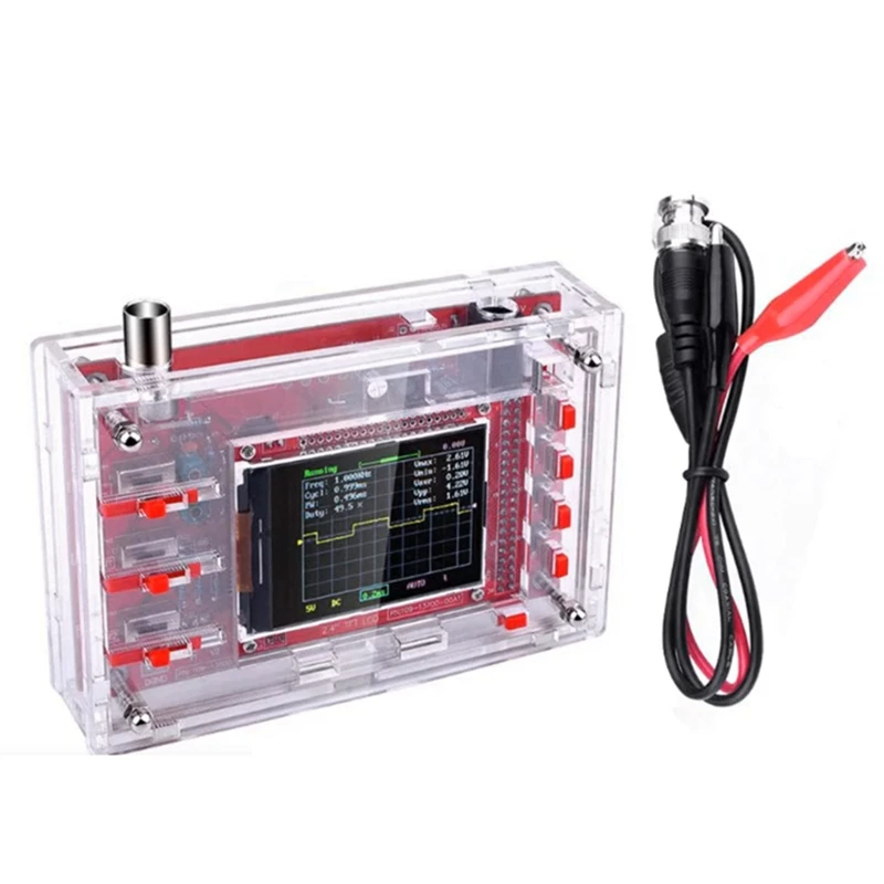 Osciloscopio Digital AT51 completamente ensamblado, pantalla LCD TFT de 2,4 pulgadas con Clip de prueba de sonda de cocodrilo, carcasa acrílica transparente