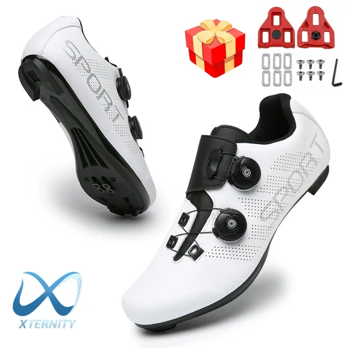 Gran oferta de zapatos de ciclismo ultraligeros, zapatos de bicicleta de carretera de carreras con bloqueo automático, zapatillas planas MTB para hombre, zapatos deportivos con tacos SPD para bicicleta Unisex