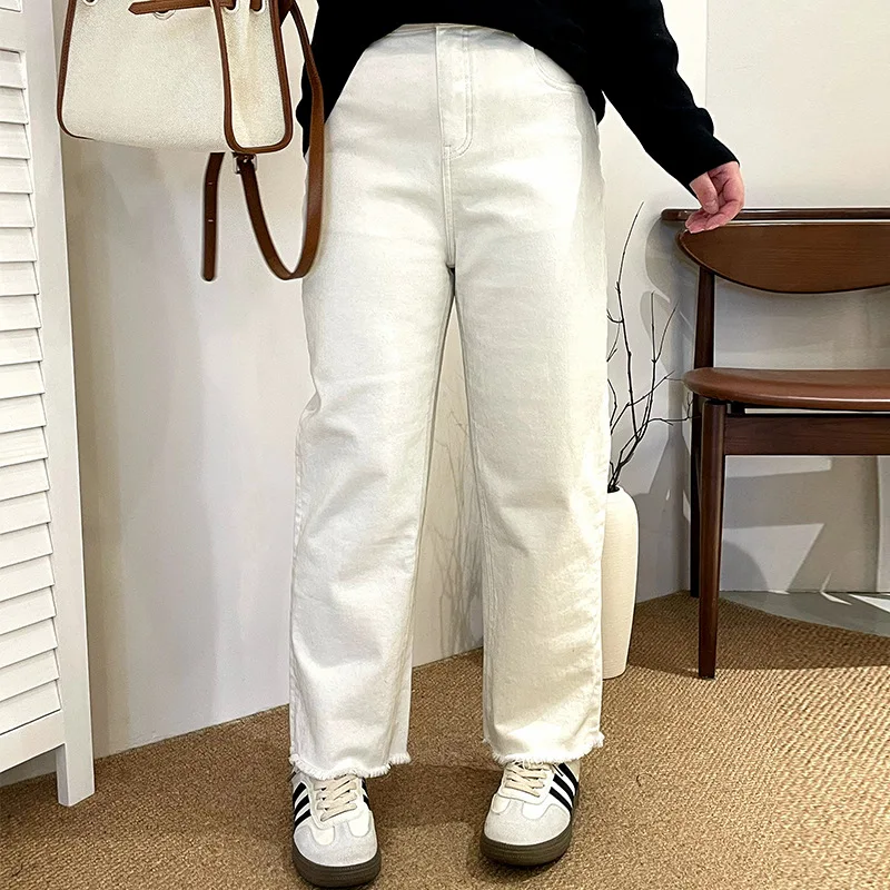 

plus Size Elastic Waist Straight Leg Jeans Women Casual Pants Slim Fit Bootcut Denim High Waist Straight Tube Trousers