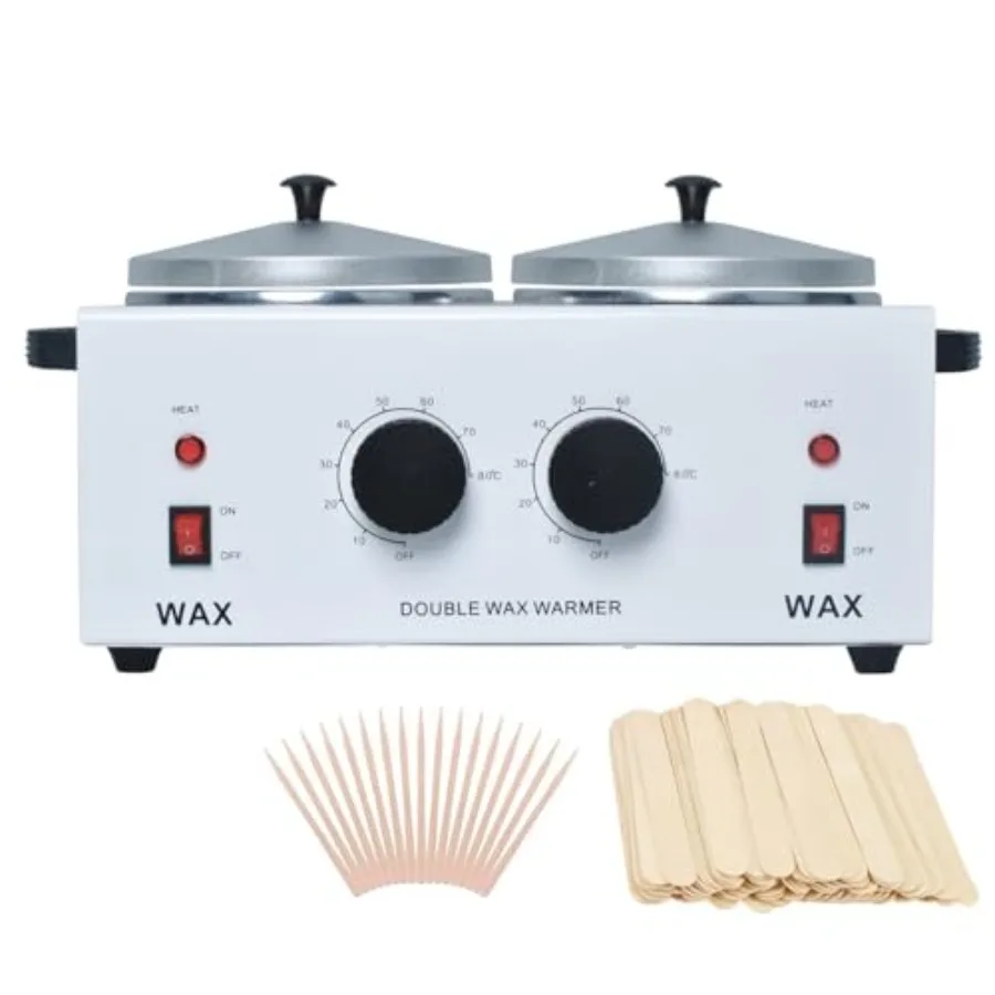 

Профессиональный электрический нагреватель для воска с двумя емкостями, 1.2 л, с двойной регулировкой температуры, для лица и тела, для спа-салонов, с 100 деревянными палочками