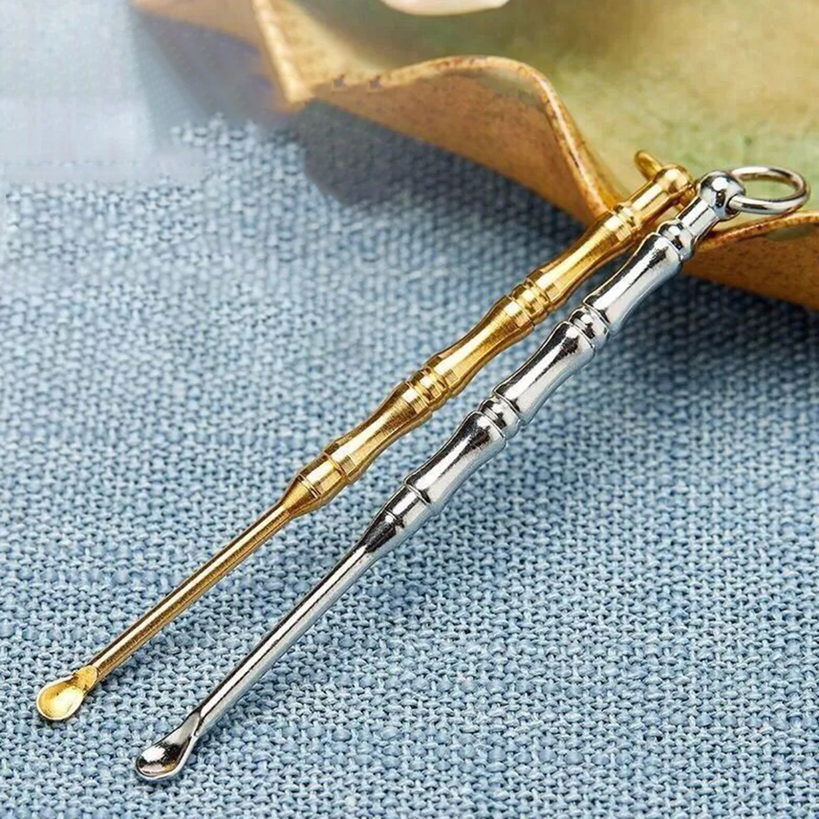 Cucharas de oreja Retro de latón de imitación de plata, herramienta portátil de limpieza de oídos, recogedor de cera, removedor de cera