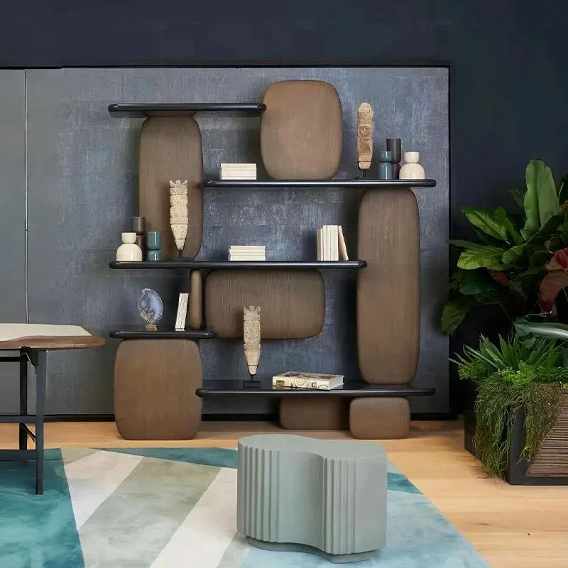 Italian solid wood bookshelf floor to wall study living room home modern design creative ash wood display shelf