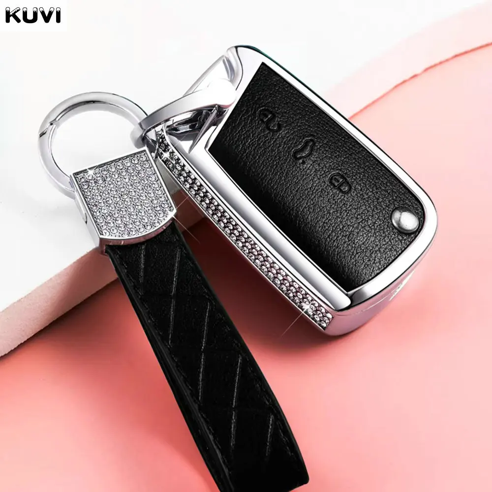 

Alloy Leather Car Key Case Cover Fob For VW Volkswagen Golf 7 MK7 Tiguan MK2 For SEAT Ateca Leon FR 2 Ibiza For Skoda Octavia