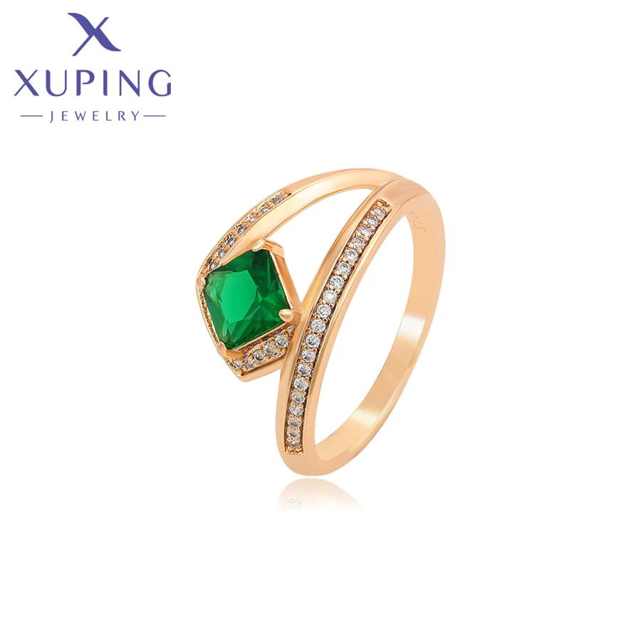 Xuping Jewelry Fashion New Green Stone Copper Alloy Elegant Gold Color Ring for Women Girl Men BirthdayGift A00918385