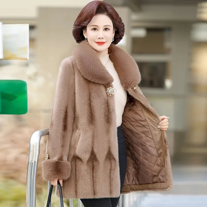 High Quality Mink-like Fur Jacket 6XL Woman New Woolen Coat Winter 2026 Middle-Aged Elderly Long Imitation Mink Overwear Ladies