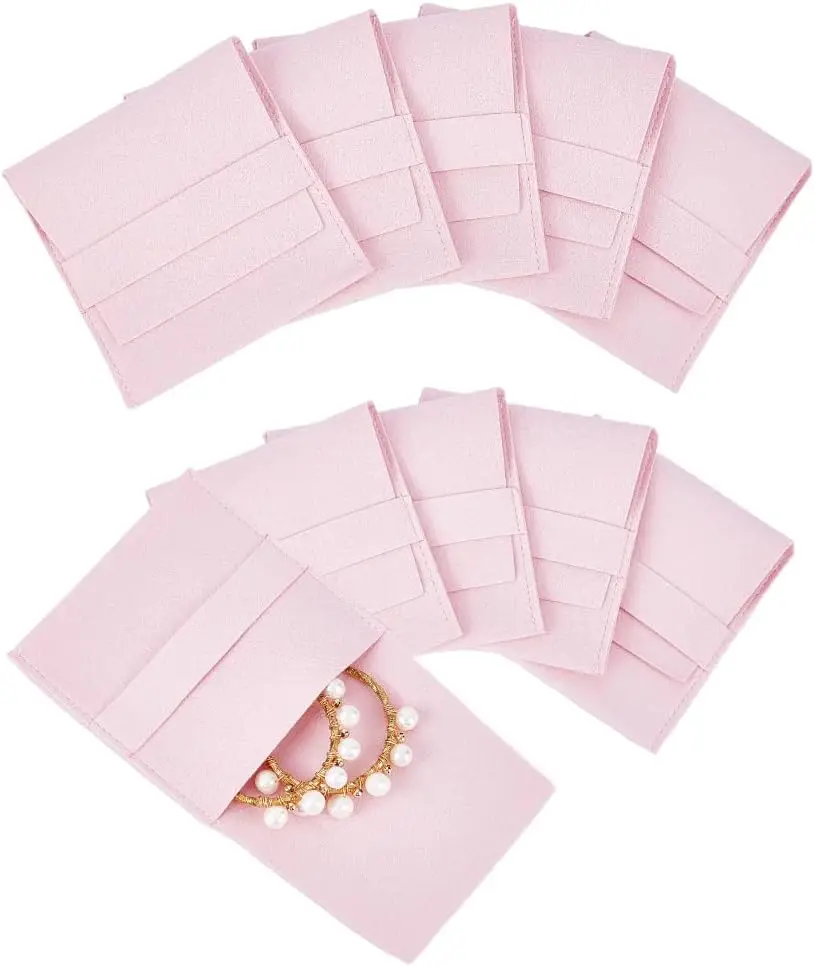 10Pcs Pink Microfiber Jewelry Pouch Bonded Leather Luxury Jewelry Gift Bag Bracelets Necklace Earrings RingsPcsaging