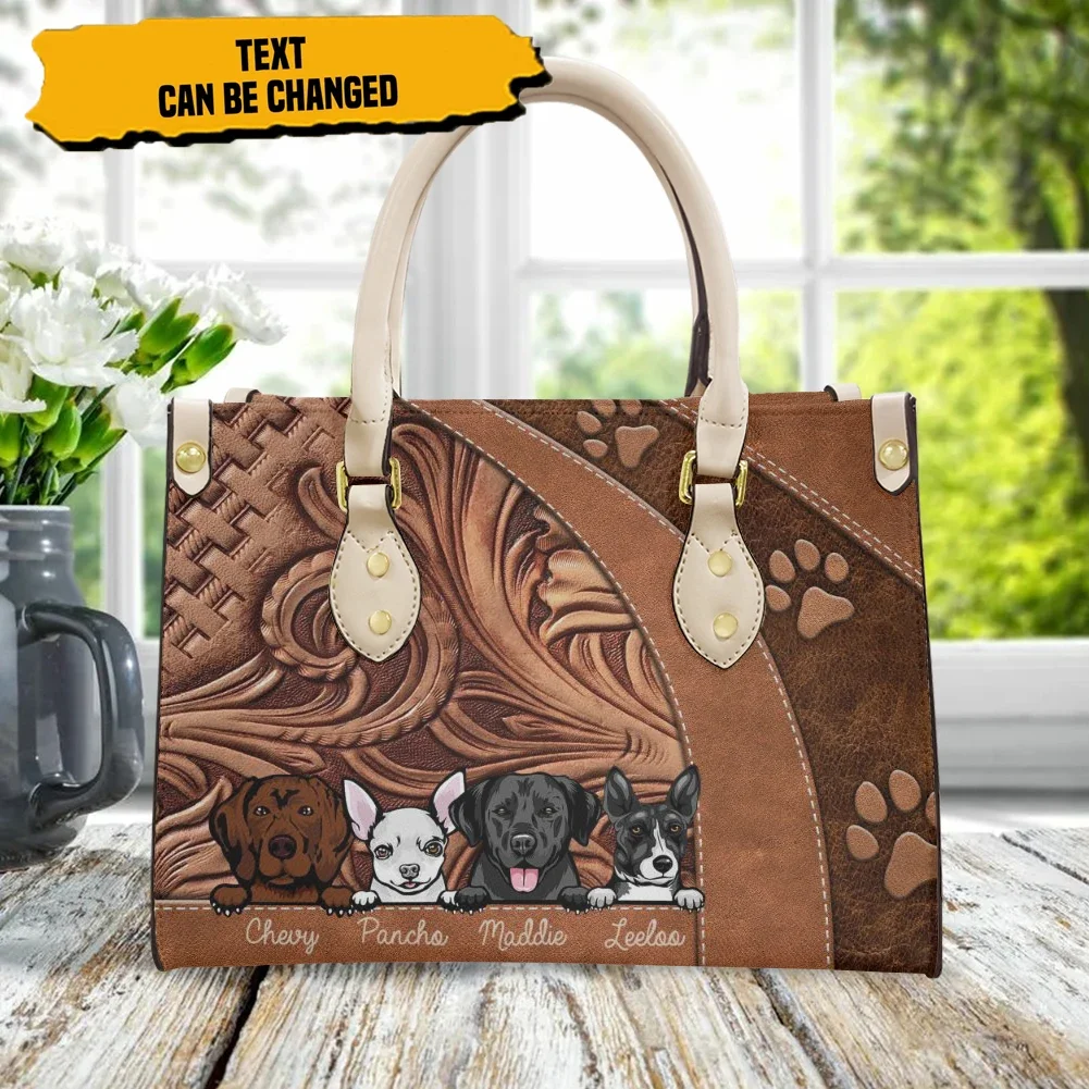 Funny Labrador Retriever and Chihuahua Printed Leather Bag Female Brown Sunflower Design Vintage Handbag for Woman Bolso Mujer