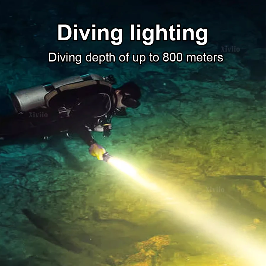 9000000LM Super Bright LED Diving Flashlight Powerful Waterproof Diving Land Dual-purpose Light Hunting Emergency Two-color Lamp