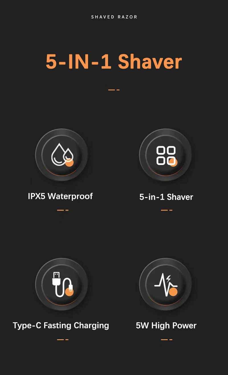 Floating 7-Blade 5-in-1 Electric Shaver For Men Rechargeable Nose Hair Trimmer Facial Cleaning Massager Bald Head Beard Razor