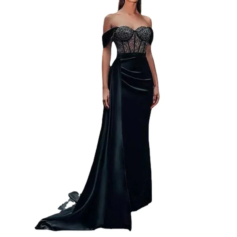 Elegant Strapless Off Shoulder Lace Party Floor Length Dress Prom Gown Sexy Corset Mermaid Evening Dress for Women 2023