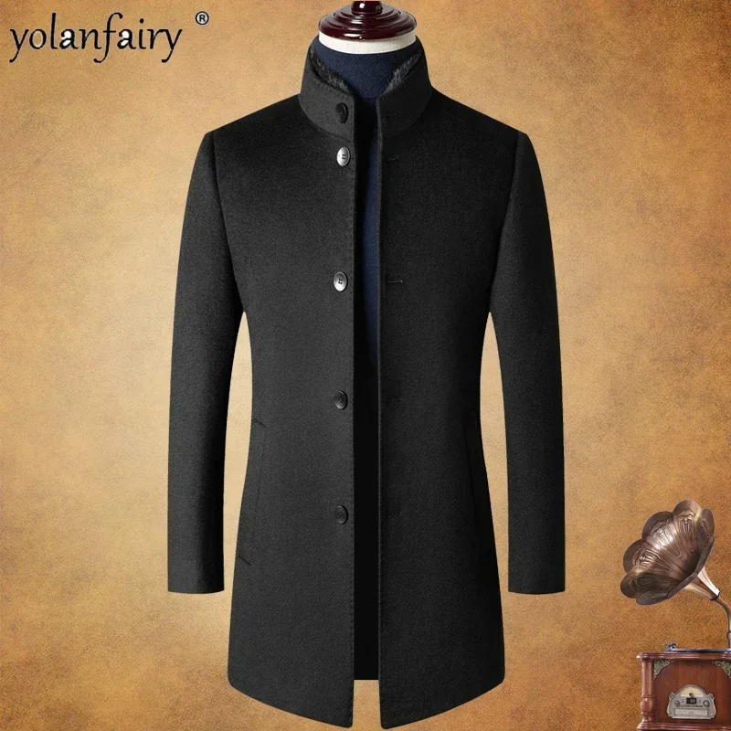 

Double Sided 100% Wool Coat Men's Mink Fur Collar Autumn/Winter Jacket Men Thick White Duck Down Inner Business Casual Coats FCY