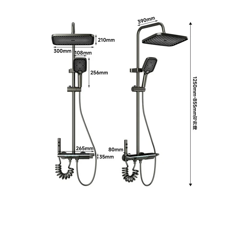 Intelligent Temperature Digital Display Shower System Wall Mount 4 Function Piano Key Rainfall Shower Faucet System for Bathroom