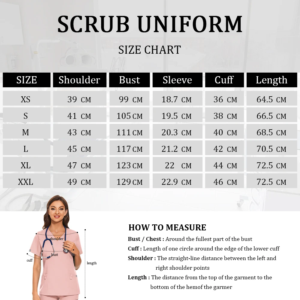 V-neck Short Sleeved Top Nurse Uniform with Pockets High Quality Surgical Clothing Veterinary Dentist Scrub Lab Coat Uniform Spa