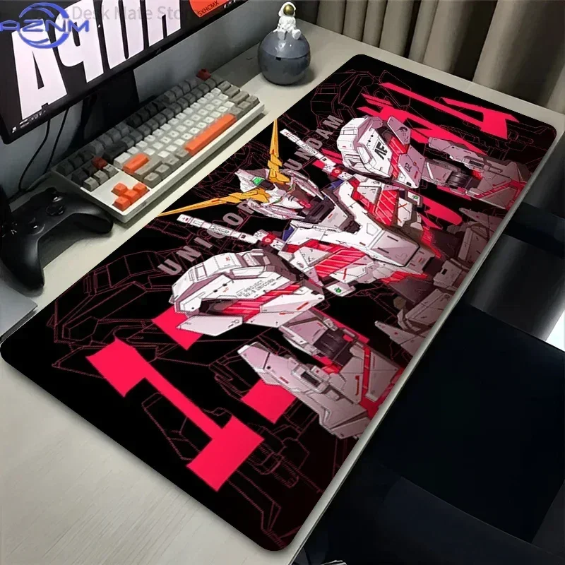 Black Base Orange Line Anime Mecha Large Mousepad, Rubber Base Extended Desk Mat, Non-Slip Waterproof Keyboard Pad for Gaming an