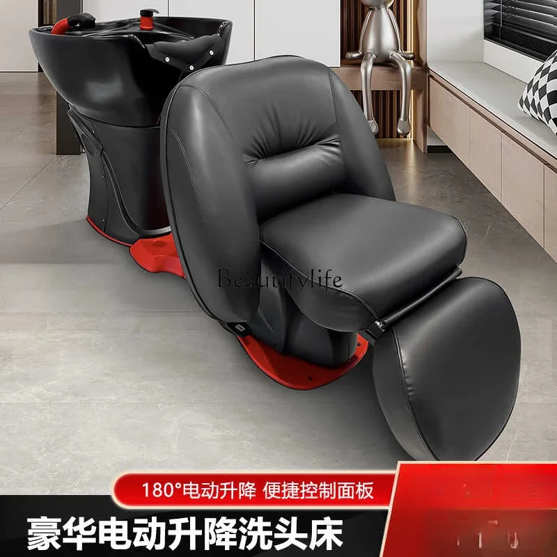 Electric Lifting Barber Shop Shampoo Chair High-Grade Ceramic Basin Lying Half Flushing Bed