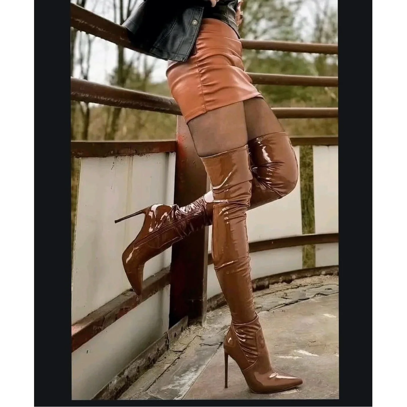 

Solid Glitter Leather Over Knee Boots Thin High Heel Pointed Toe Fashion Sexy 2025 Summer Big Size Woman Shoes Zapatillas Mujer