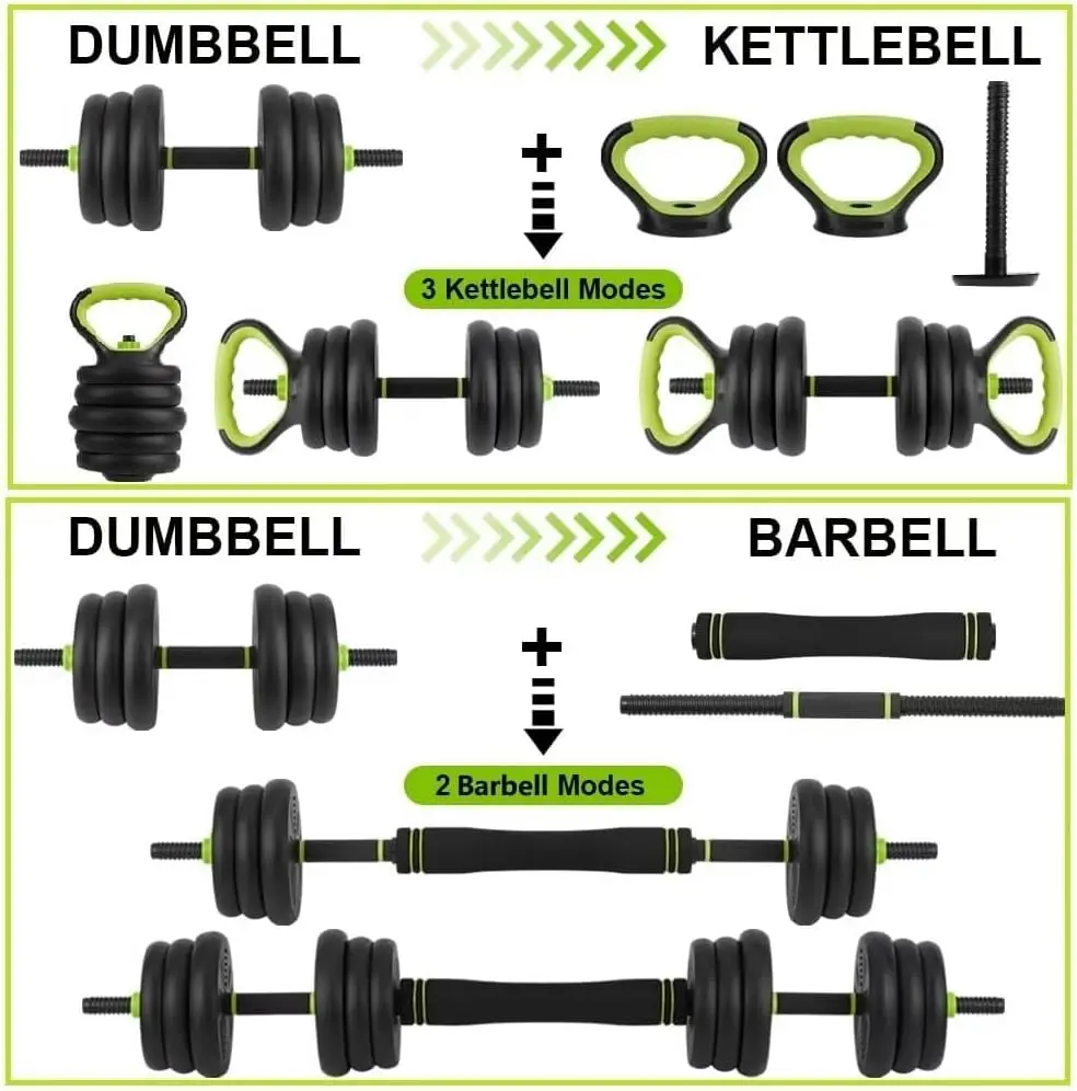 Set di manubri regolabili 4 in 1, Kettlebell rotondo regolabile 66lbs/88lbs Set di pesi utilizzato come Kettlebell, bilanciere, supporto Push up