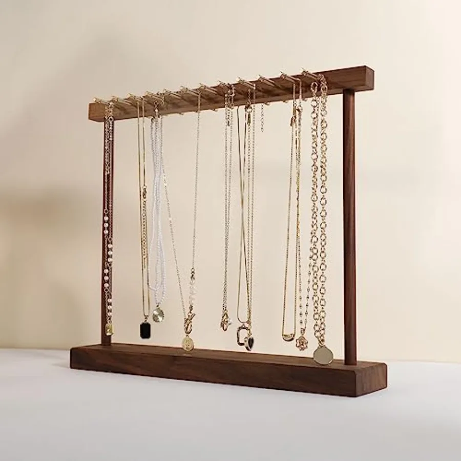 

Medium necklace hanger shelf with 12 copper bars Wooden jewelry storage organizer rack for hanger necklace bracelet necklace di