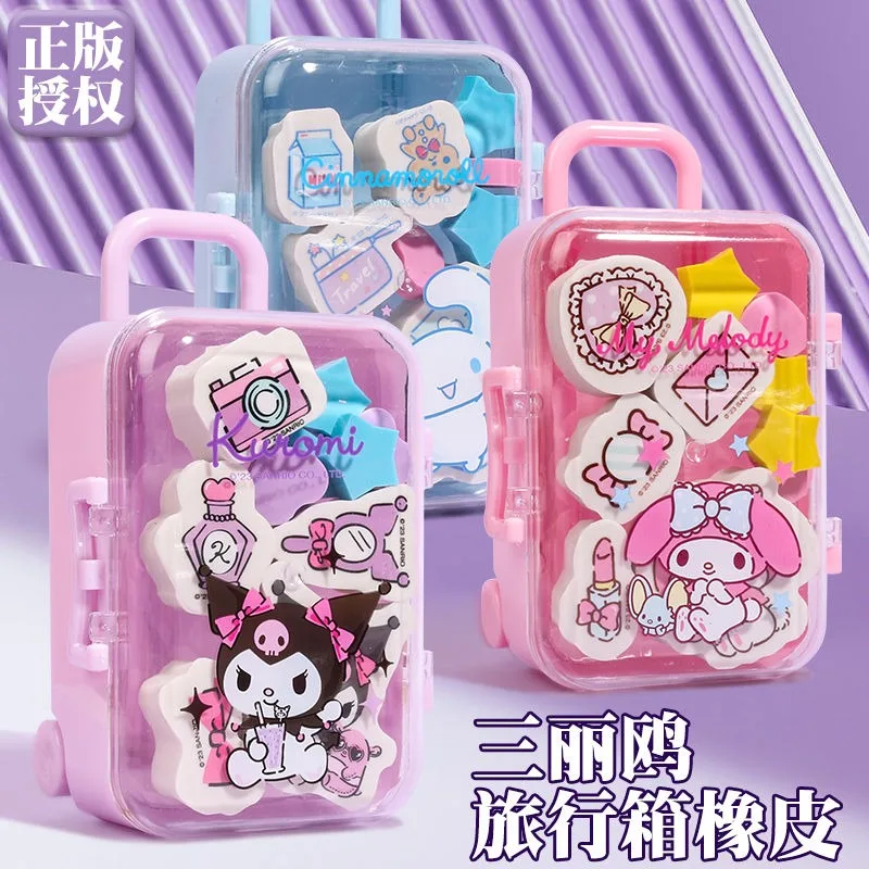 Kreatywna kreskówka Sanrio kuromi cinnamoroll Moja melodia pochacco uczeń śliczna mini walizka do przechowywania zestaw gumek przybory szkolne