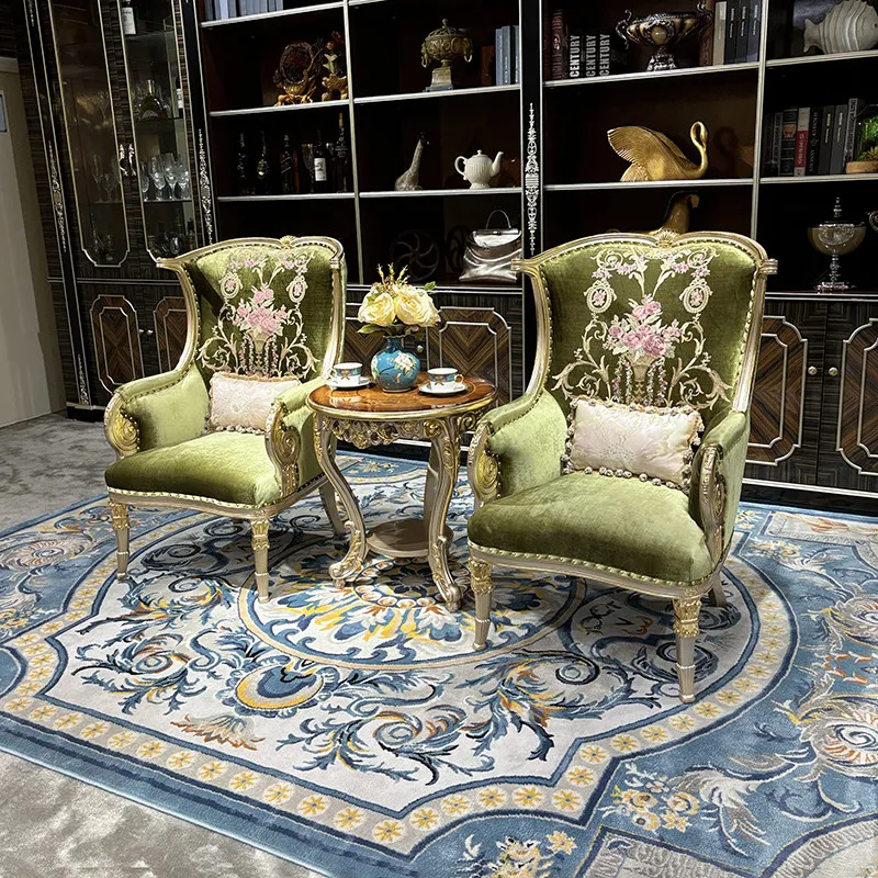 

French fabric lounge chair European court luxury neo-classical embroidered single sofa solid wood carved image chair