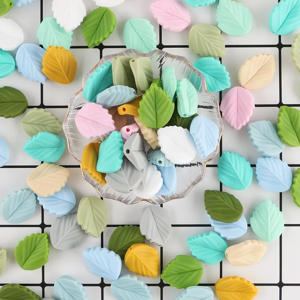 Sunrony 10pcs Mini Leaf Flower Silicone Beads For Jewelry Making Food Grade DIY Pacifier Chain Necklace Accessories