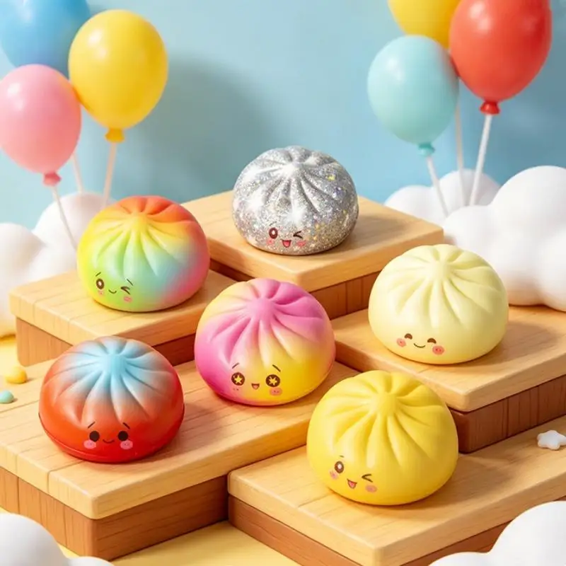 1Pcs Simulation Colorful Dumpling Pressure Ball Slow Rebound Soft Pinch Baozi Stress Relief Toy