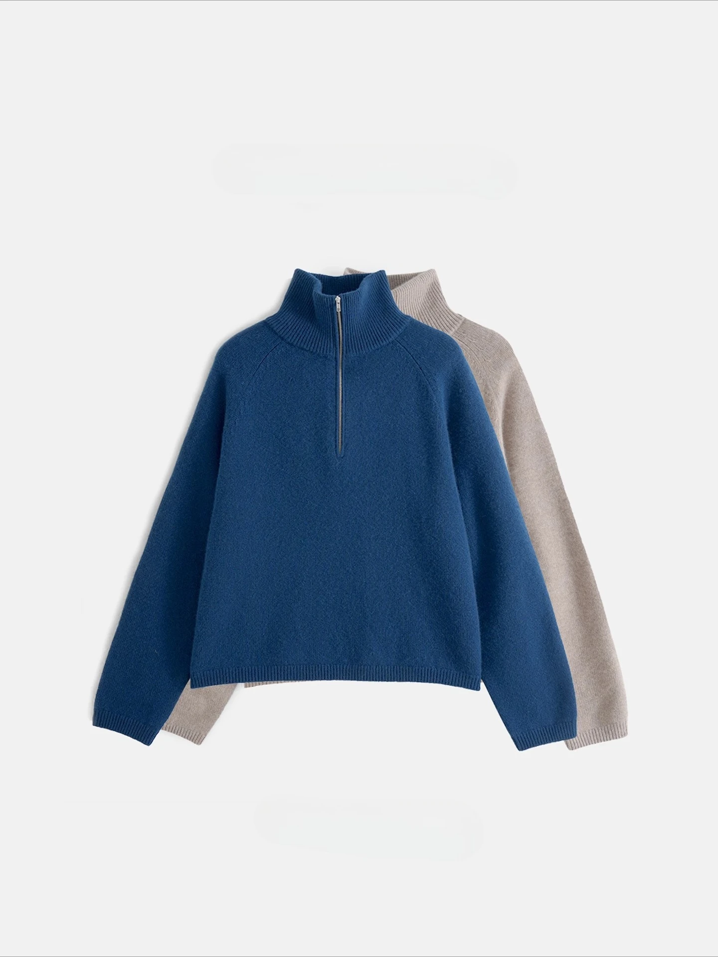 Neuer hochgeschlossener, warmer und einfacher Damenpullover aus 100 % Kaschmir mit halbem Reißverschluss