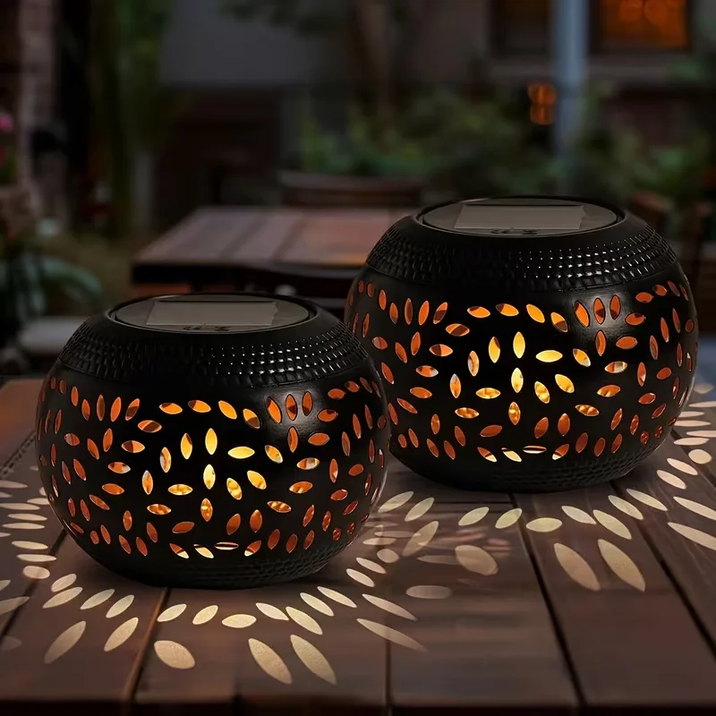 Solar Table Light Outdoor Solar Powered LED Lamp Hollowed-Out Metal Desktop Decorative Lantern Patio Garden light Desktop Light