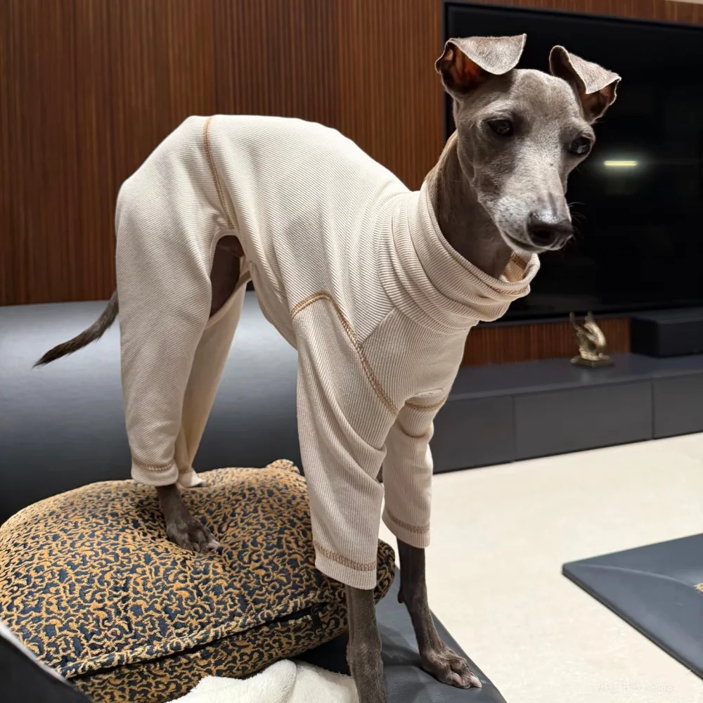 

Весенний мягкий бежевый комбинезон для итальянского грейхаунда, с высоким воротом, на четыре лапы, для виппета, осенняя мягкая пижама для средних собак