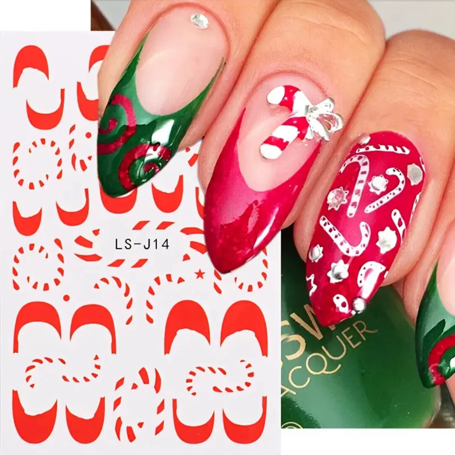 Doces de natal 3d arte do prego adesivos auto-adesivos sino decorações para mulheres meninas crianças, diy manicure decalques de unhas gradiente prego