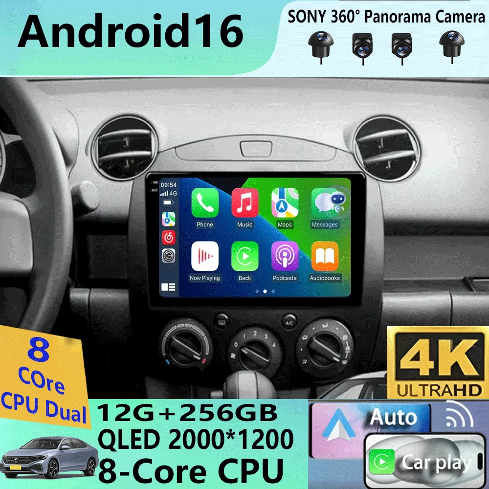 Android 16 Car Radio Multimedia Player For MAZDA 2 Mazda2 2007 2008 2009 2010 2011 2012 2013 2014 GPS Navi 2 Din Autoradio QLED