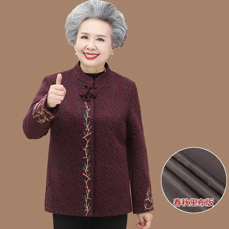 Winter Coat Velvet/No Velvet Thick Middle-Aged Elderly Grandma Fleece Jacket Warm Embroidery Mother Coats Tang Suit Top XL-7XL