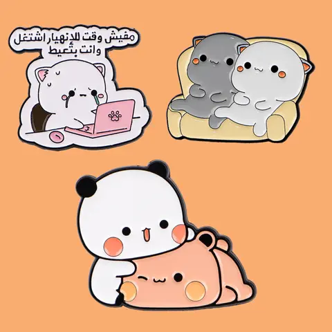 Cute Bubu Dudu White and Grey Couple Bear Enamel Pin Brooches on Clothes Badge Bag Clothes Lapel Jewelry Fans Lovers Gifts