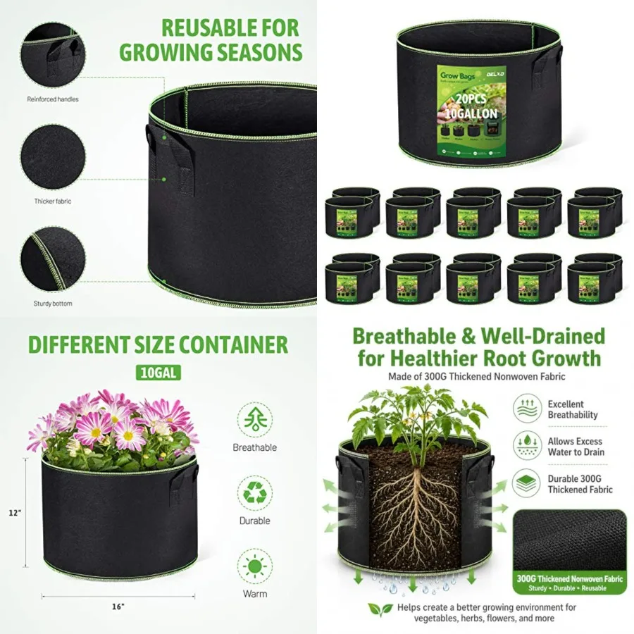

Pack 0 Heavy Duty Aeration Thickened Nonwoven Fabric Pots Plant Grow Bags with Handles