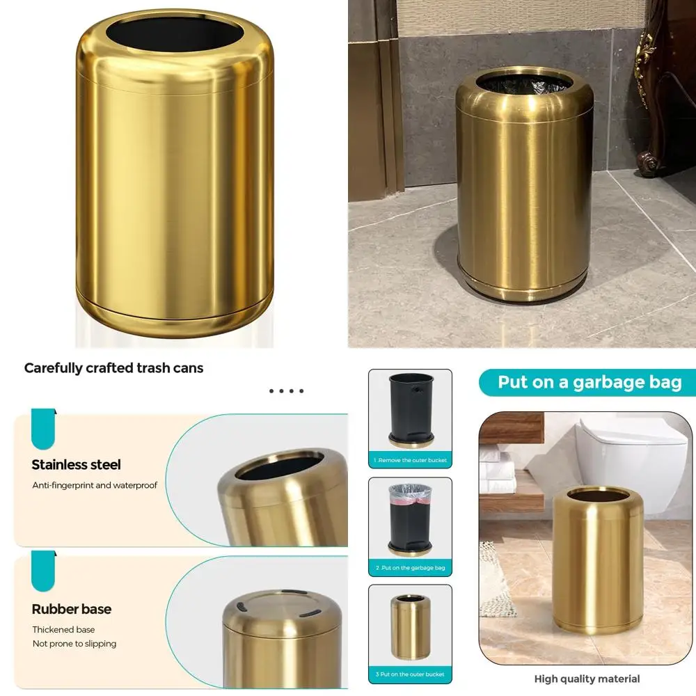 

Gold Bathroom Trash Can, 2.1 Gallon Antique Brass Garbage Can, Waste Paper Basket for Home, Office, and Hotel Use