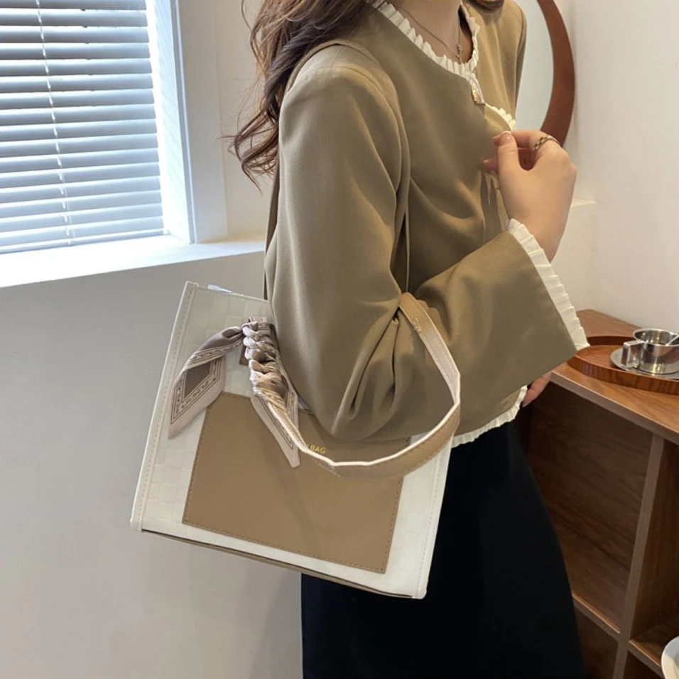 

Portable French Leather Tote Bag Gentle Casual Shoulder Bag Leisure Commuting Women Handbag Girls