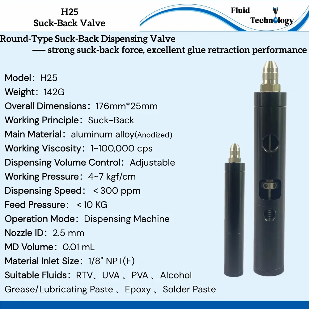 

H25 Присокованный дозирующий клапан 1-100 000 CPS Одиночный дозирующий клапан жидкости, дозирующий клапан двойного действия с верхним контактом