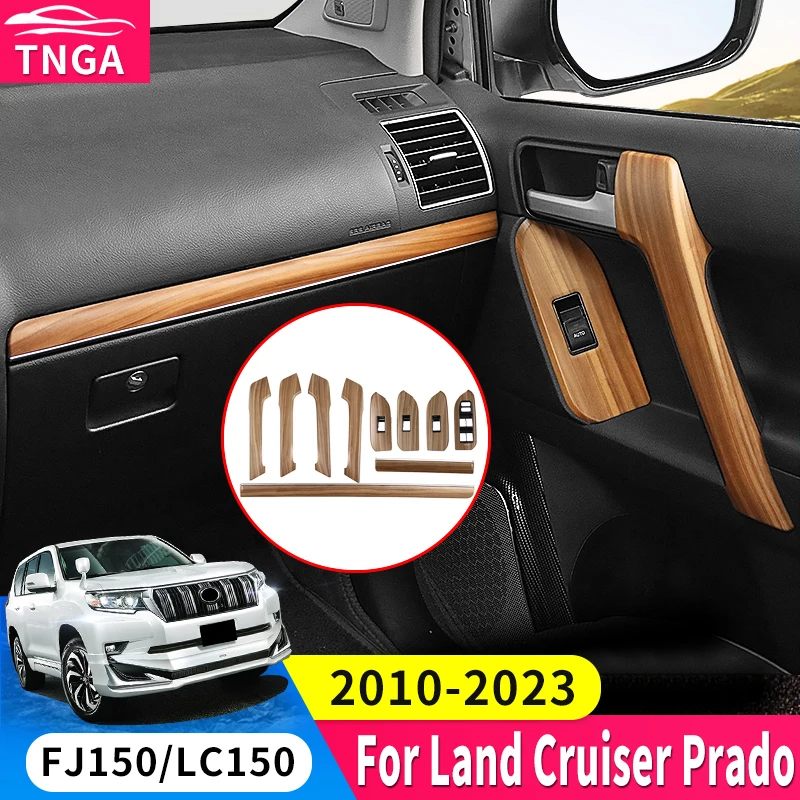 Poignée de porte en Grain de bois pour 2010-2021 Toyota Land Cruiser Prado 150 LC150, bouton en verre, accessoires de Modification 2020 2019 2018 2017 2016 2015 2014 2013 2012 2011