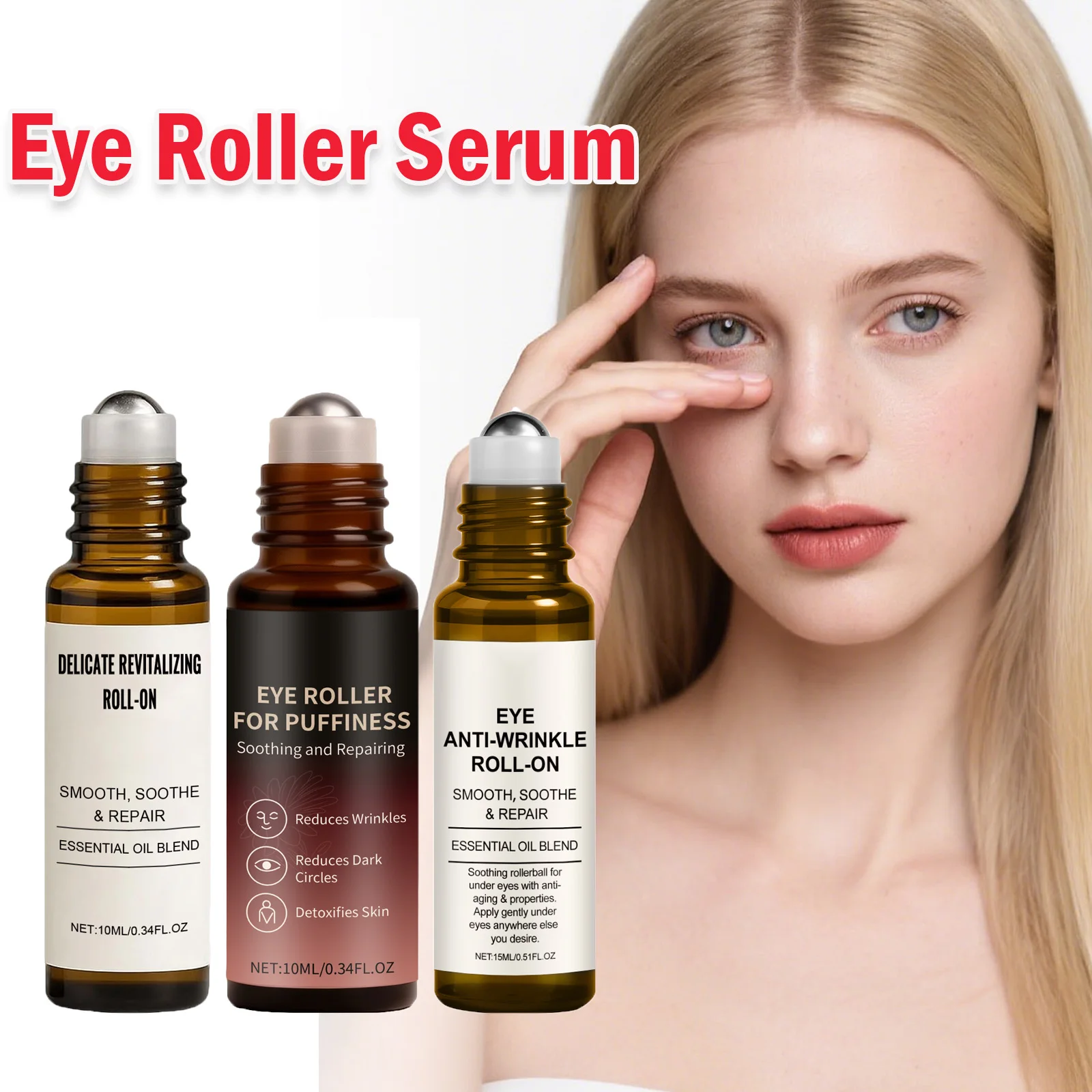 Eye Roller Serum for Dark Circles Puffiness Wrinkles Anti-Aging Firming Eye Treatment Cooling Rollerball Massage Nourish Eyecrea