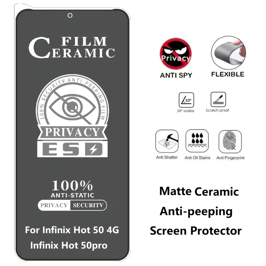 2-in-1 for Infinix Hot 50 / Hot 50pro Screen Protector Infinix Hot 50i Tempered Glass Privacy Film + Soft Ceramic Matte Film
