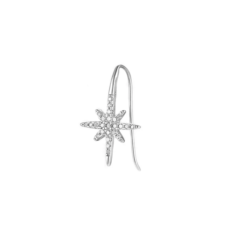 CIAXY Silver Color Eight Pointed Star Earrings for Women Girl Personality Inlaid Zircon Ear Hook Fashion  Jewelry