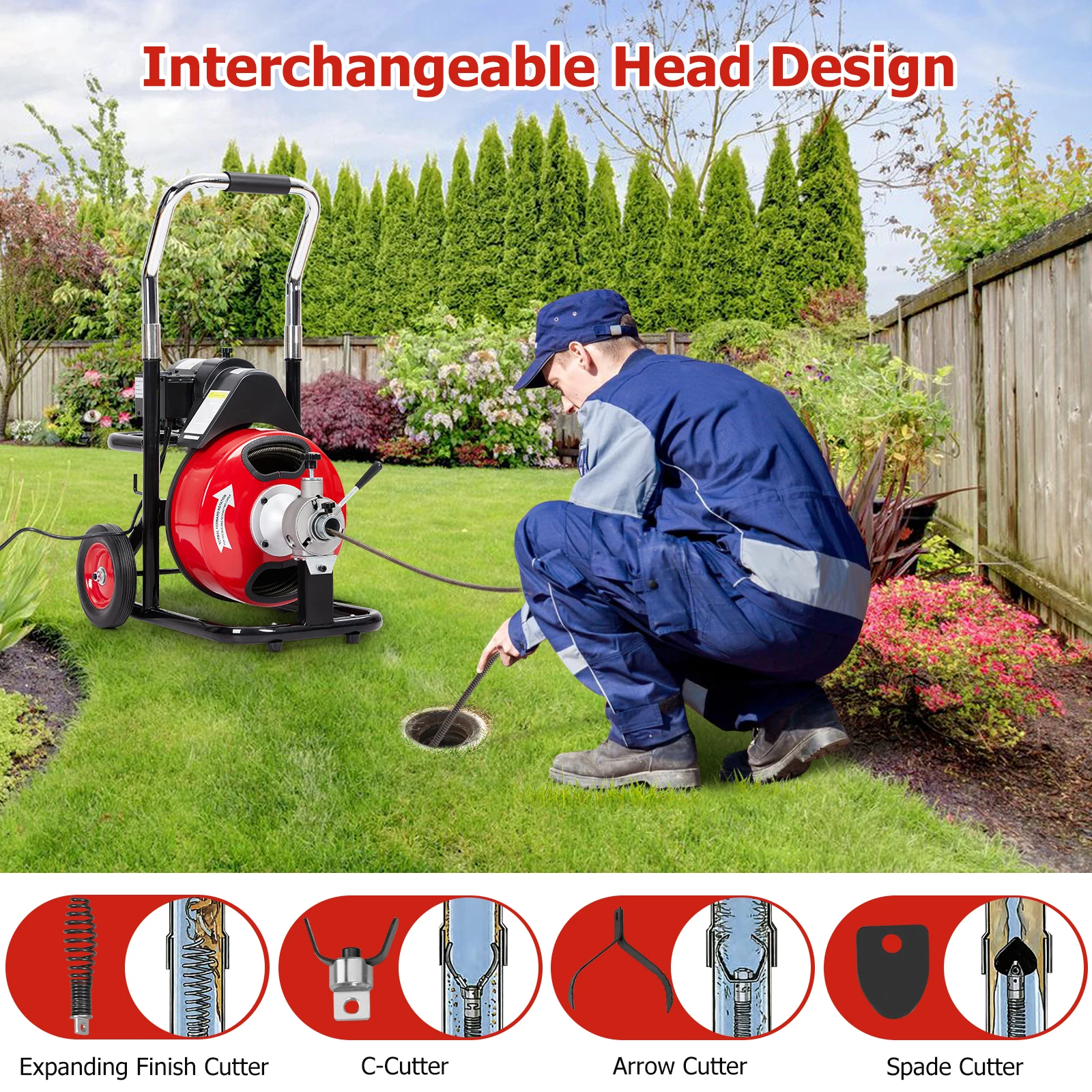 75 Ft X 3/8 Inch Drain Cleaner Machine, Electric Drain Snake Auger for 1 to 4 Inch Pipes with Foot Switch Gloves, Portable Automatic Clog Remover for Sinks, Showers, Toilet