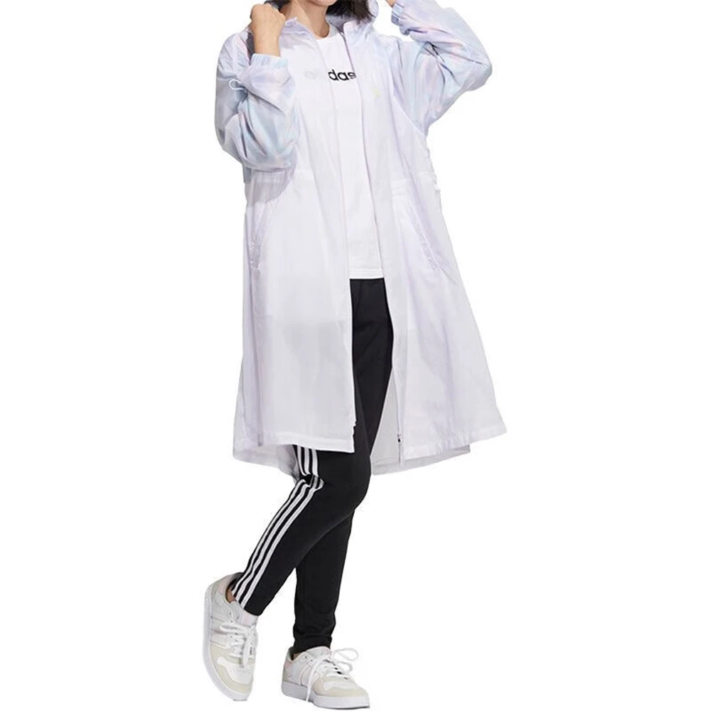 

Adidas Sportswear Series White Long Hooded Sun Protection Coat Tie - Dye Sleeve Design Lightweight Breathable For Summer Outdoor